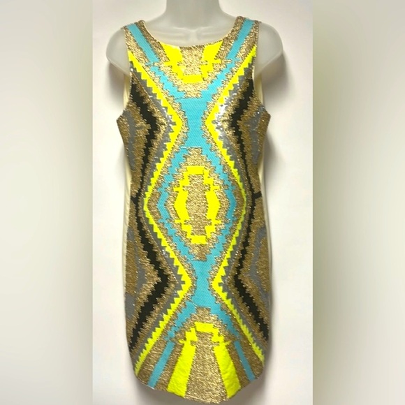 Mod Bold Sequined & Beaded Sleeveless Sheath Dress Designed by Harper 21st - Picture 8 of 14